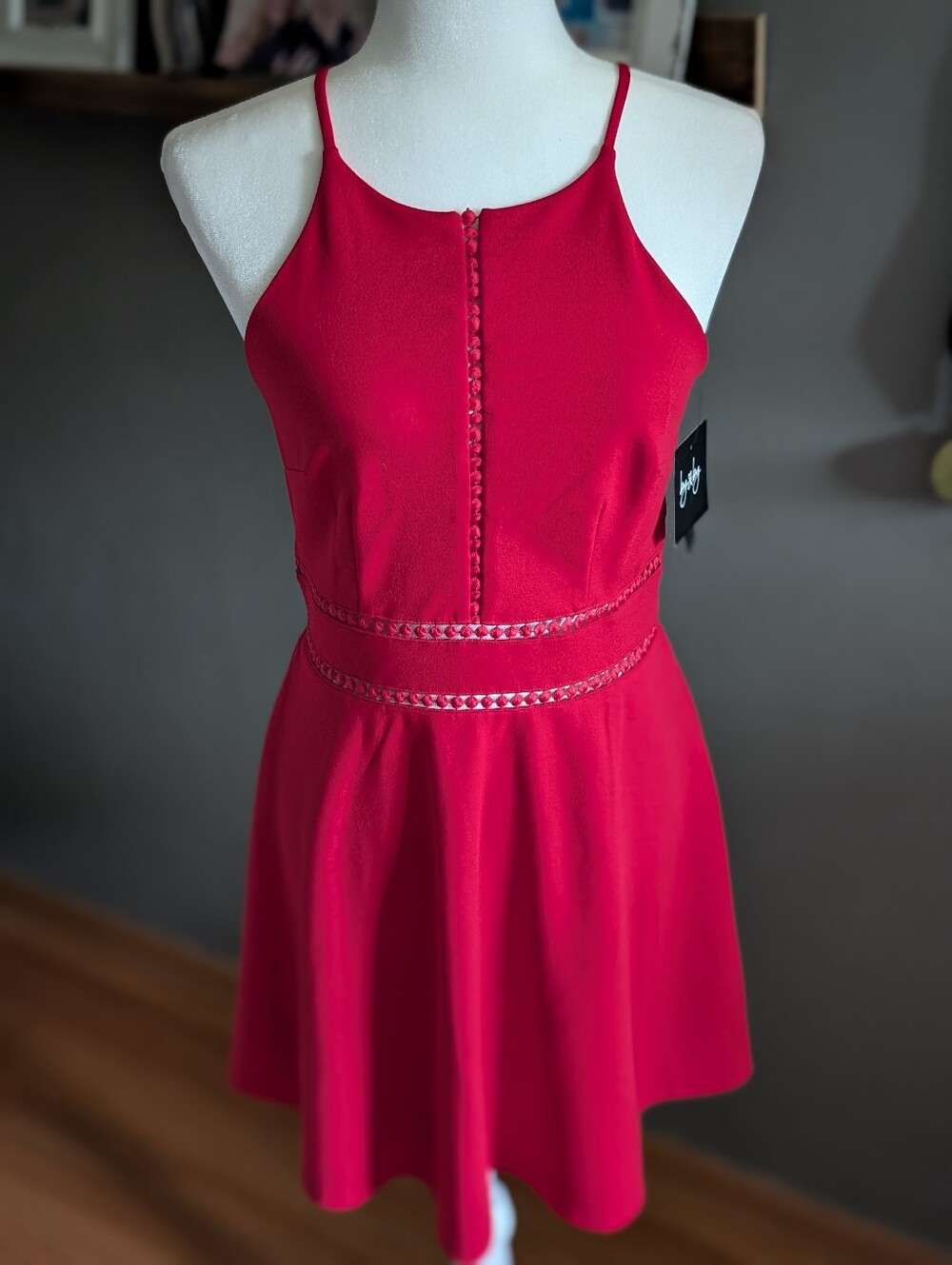 NWT Red Fit & Flare Skater Mini Dress Lace Trim Size 7 Juniors HOCO Party Event